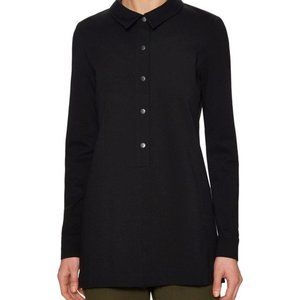 Theory Black Amarylin Fixture Ponte Long Shirt Blouse Top, S